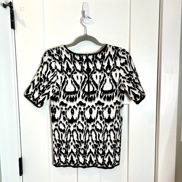 Pink Tartan Luxe Knit Black White Animal Print Crew Neck Zip Size Medium - Picture 5 of 5